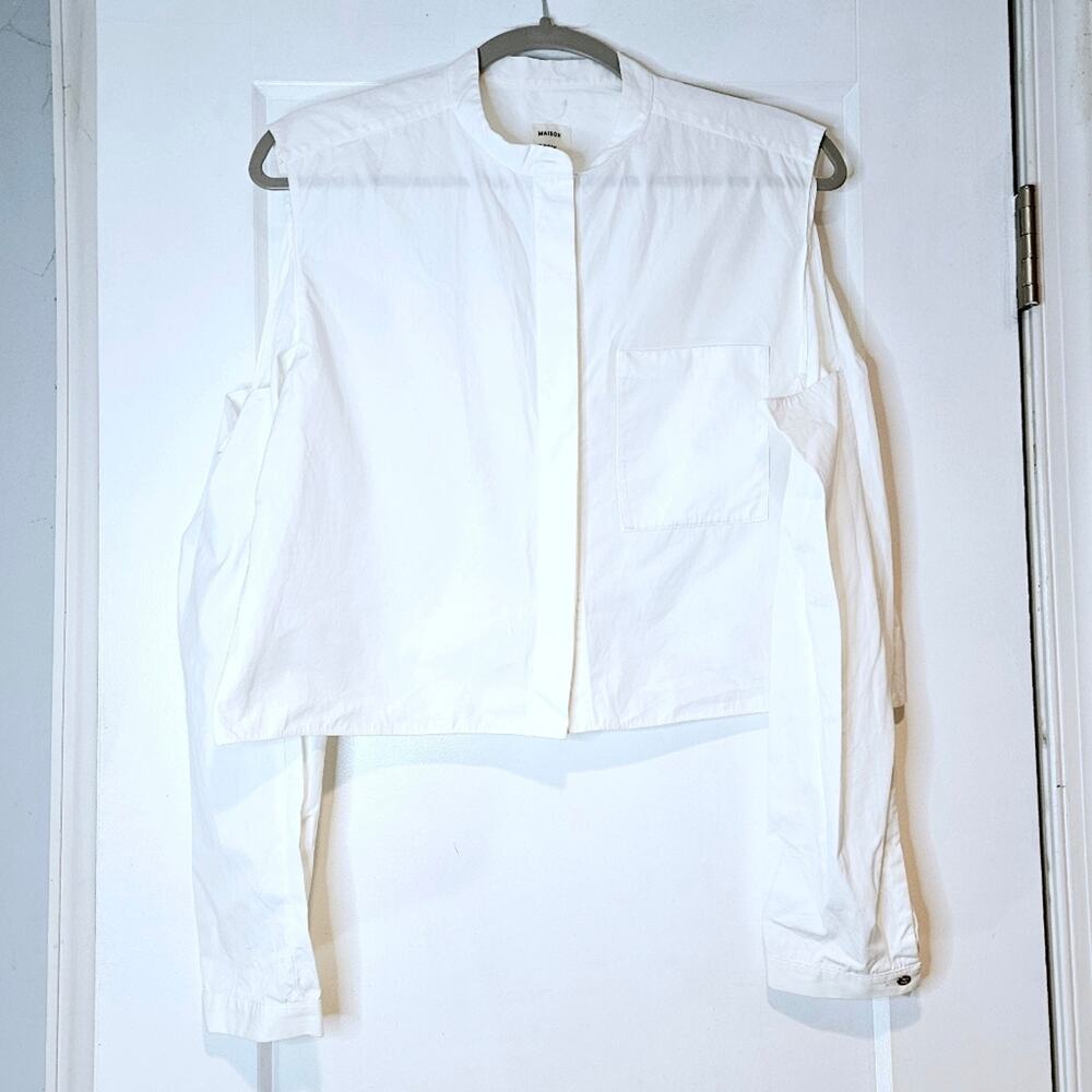 Maison Rabih Kayrouz Architectural White Cotton Cold-Shoulder Top